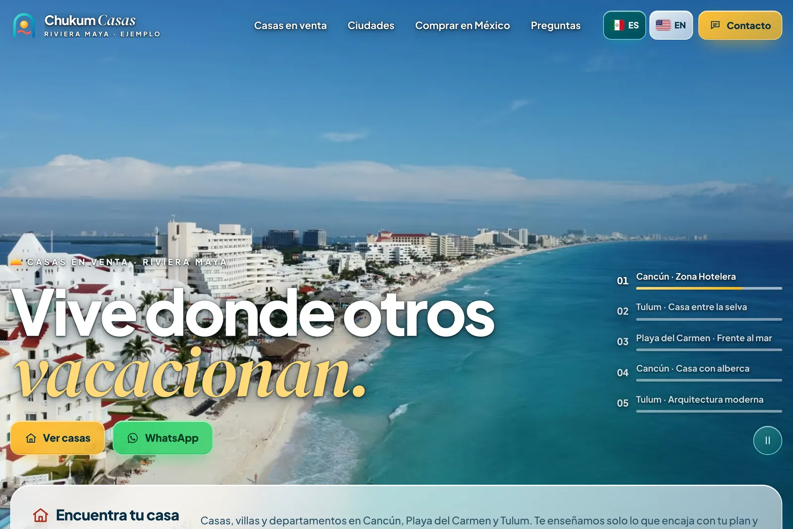 Vista de escritorio de Chukum Casas · Inmobiliaria Riviera Maya
