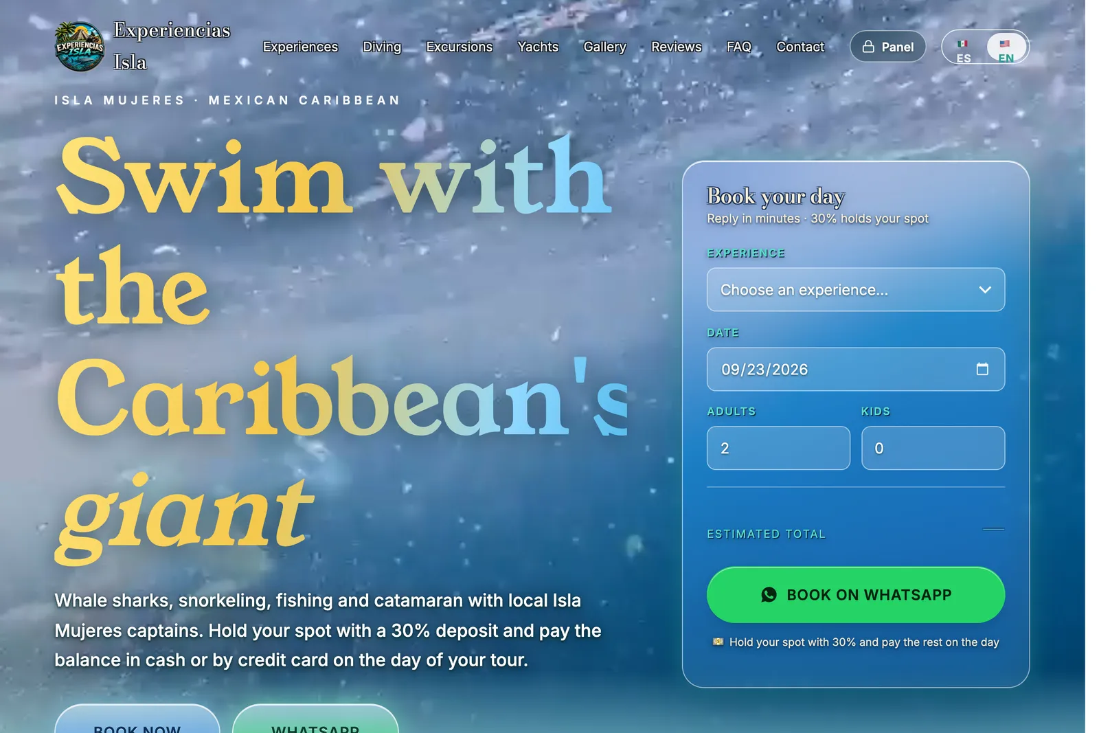 Página web de Experiencias Isla