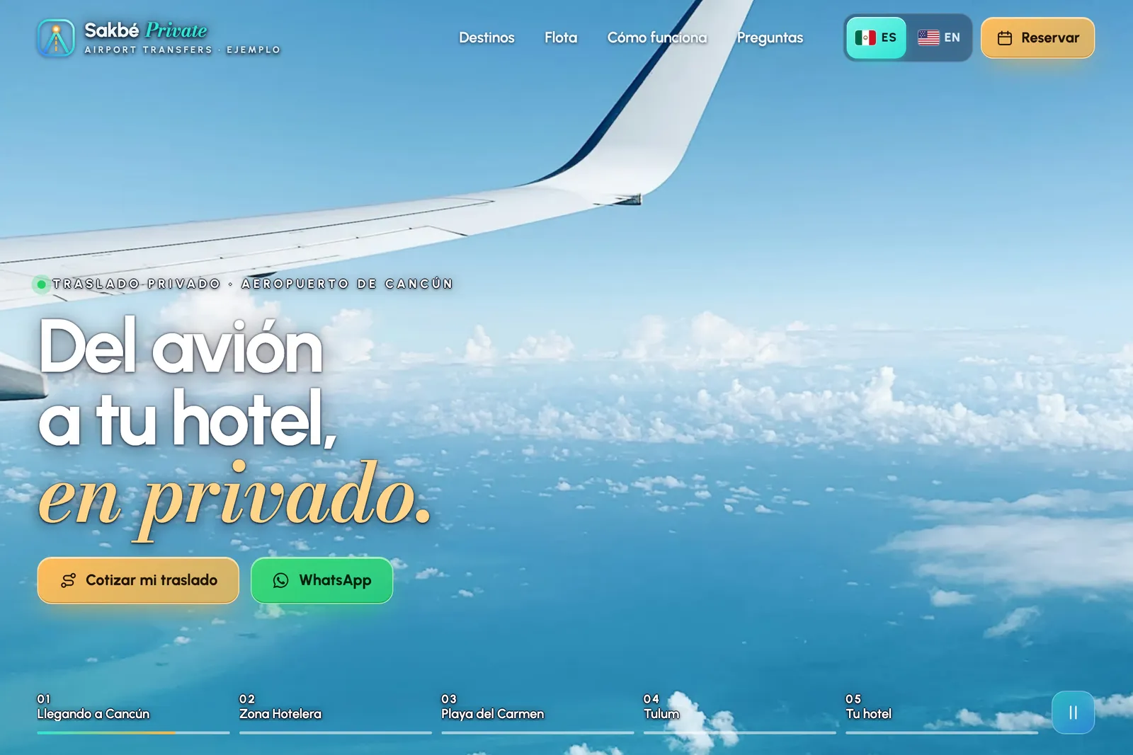 Vista de escritorio de Sakbé · Transporte privado aeropuerto Cancún